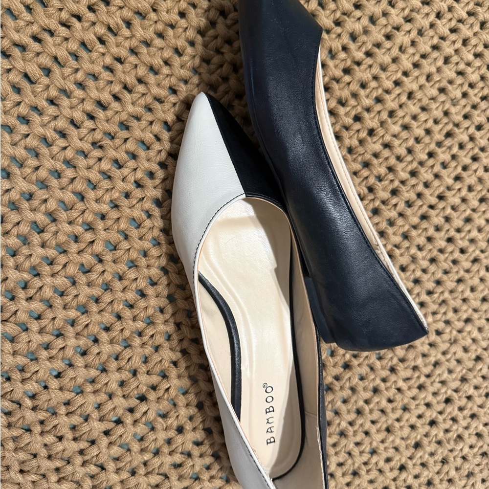 BAMBOO Women's Black and White Flats - Picture 3 of 3